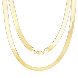 10K Yellow Gold Solid 9mm Wide Herringbone Chain Necklace Mens Womens 24" - Picture 1 of 10
