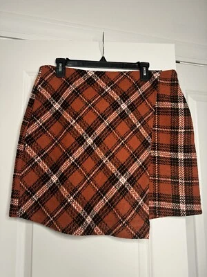 GB Orange Black White Plaid Skirt Warm Lined Size XL New Without Tags - Image 1 of 4