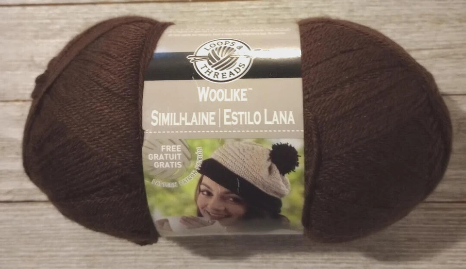 yarn crochet knit loops & threads woolike simili-laine #1 chocolate skein new - Image 1 of 2
