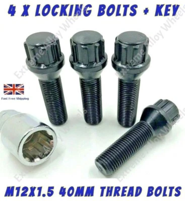 Black Wheel Locking Bolts Fits Skoda Citigo Favorit Felicia M12x1.5 40mm alloy - Image 1 of 4