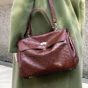 Mujer Marrón Bolso de Mano Lujo GENUINO Cuero de Avestruz Bolso de Hombro Bolso de Mano - Imagen 1 de 22