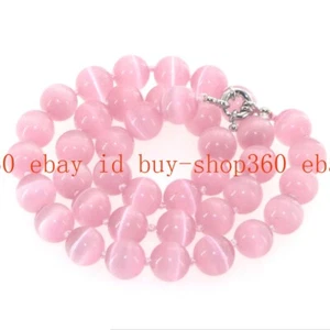 Wonderful 10mm Pink Opal Cat's Eye Round Gemstone Beads Neckalce 18" - Picture 1 of 12