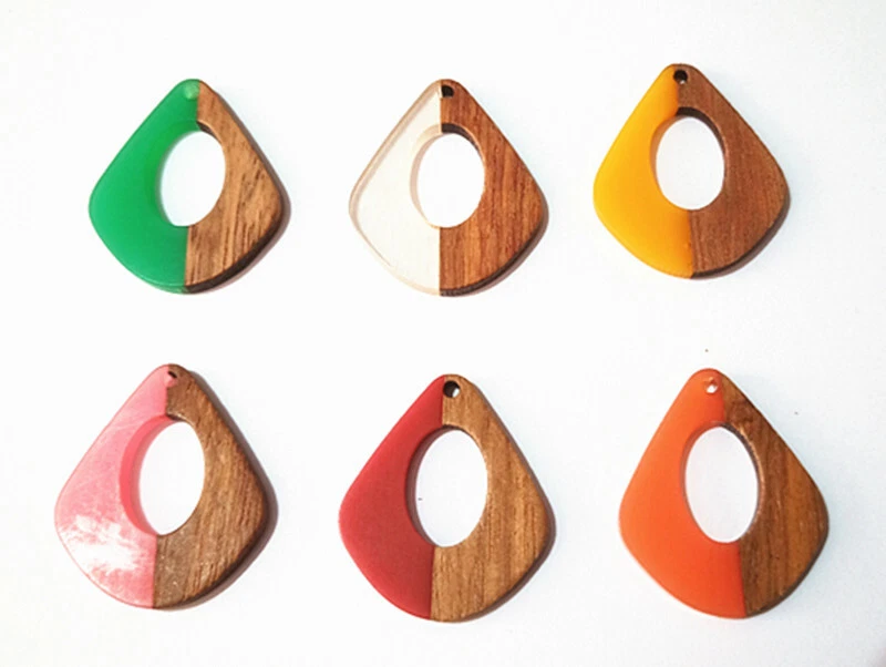 1pz ciondolo pendente resina legno naturale forma Goccia aperta 32x27mm bijoux - Immagine 1 di 1