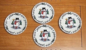 SNOWMAN SAUCER 6 IN DIAMETER AMERICAN ATELIER PORCELAIN LOT OF 4 PIECES - Picture 1 of 3