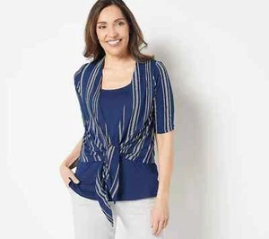 NEW CUDDL DUDS FLEXWEAR TWIN SET TANK & CARDI TOP NAVY STRIPE XL X-LARGE - Picture 1 of 1