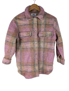 Zara Wool Blend Shirt Jacket Relaxed Fit Button Up Overshirt Pink Age 11-12 - Picture 1 of 11