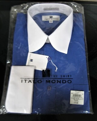 NEW MENS ITALO MONDO THE SHIRT BLUE 16 1/2 32/33 COTTON/POLY BUTTON FRONT KOREA - Image 1 of 4