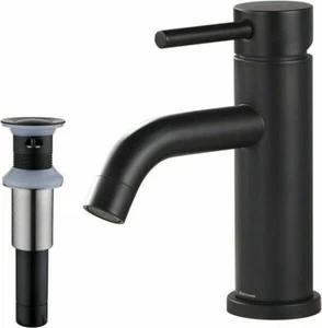 Grifo de baño Rainovo negro mate, grifo de lavabo de baño de un solo orificio inoxidable S - Imagen 1 de 6