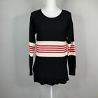 Ann Taylor Sweater  Black Striped Pullover  Womens XXS Oversized Crew Neck