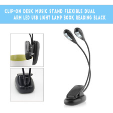 Clip-On Desk Music Stand Flexible Dual Arm LED USB Light Lamp Book Reading US