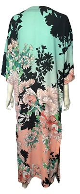 Boho Kimono Floral Plumero Bata S Verde Rosa Manga Larga 3/4 Cubrir Ropa de Salón Foto 1 de 4