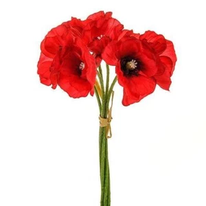 Red Poppy Bundle/Bunch 29cm Artificial Flowers x6 Blooms - Picture 1 of 2
