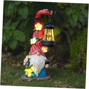 Solar Garden Statue Gnomes Figurine Lights, Dwarf Gardener with Long Hat  - Picture 1 of 7