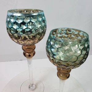 Vintage Mercury Finish Candle Holders Home Essentials 12 & 14 Inch Tall SET of 2 - Picture 1 of 12
