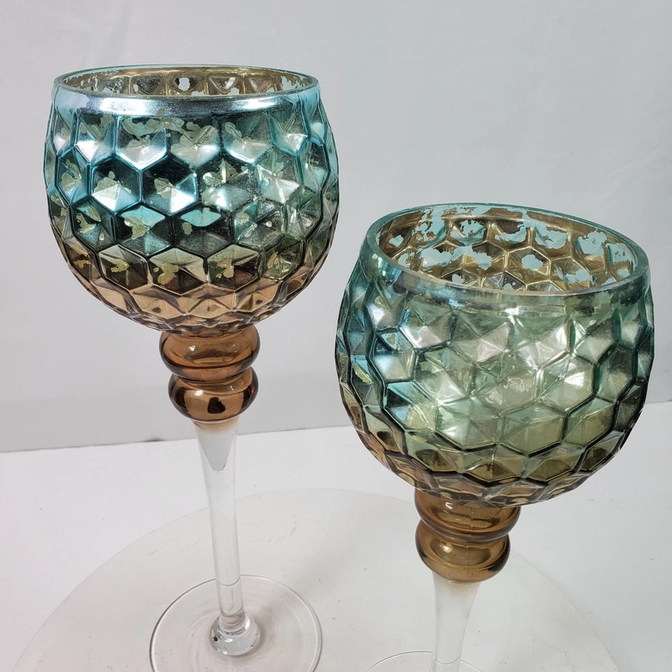 Vintage Mercury Finish Candle Holders Home Essentials 12 & 14 Inch Tall SET of 2 - Image 1 of 4