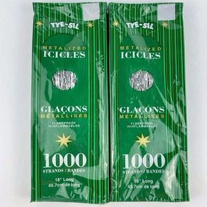 VTG 2 PK TYE-SIL 1000 Strands Tinsel Metaliized Icicles 18”  Flameproof USA Seal - Imagen 1 de 6