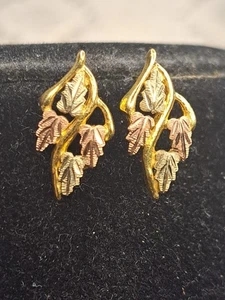  10kt Designer Leaf Stud Earrings Yellow-Pink Gold No Backs 15MM X 10MM  - Picture 1 of 22