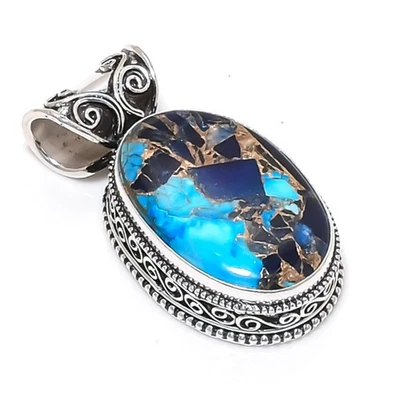 Copper Lapis Turquoise Gemstones Handmade 925 Steling Silver Jewelry Pendant - Image 1 of 4