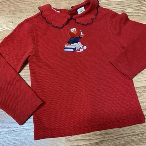 Vintage Elmo Shirt Outfit Girls 4/6 Sesame Street Collar Ruffle Waffle Knit Y2K - Picture 1 of 11
