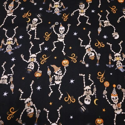 Creepy Hollow BTY Dan Morris Quilting Treasures Halloween Skeletons on Black - Image 1 of 3