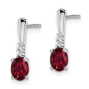 14K White Gold Oval Created Red Ruby Diamond Drop Dangle Earrings July ... - Picture 1 of 7