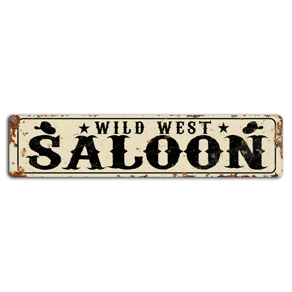 Wild West Saloon White Rustic Street Sign - 18x4 Inch Metal Bar Decor - Image 1 of 1