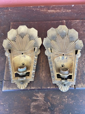 Two Art Deco Slip Shade Williamson Beardslee Sconces Lights Fixture No Glass Cover