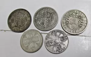 (5 Coin Lot) Great Britain 4 Silver: 1928, 1940 Half Crown, 1918, 1935 FLORIN... - Picture 1 of 7