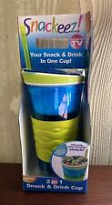 SNACKEEZ! 2 in 1 Snack Drink Cup Blue/Lime Green 16 Oz, As Seen On TV New