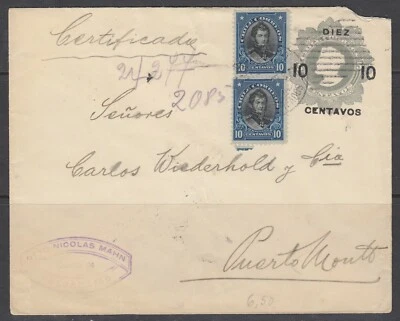 Chile, Scott 116 (two singles) on uprated 文具套 — 第 1/2 张图片