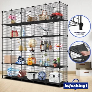 Black Wire Mesh Cabinet Metal Shelf DIY 25 Cube Storage Shoe Toy Rack Bookcase - Picture 1 of 12