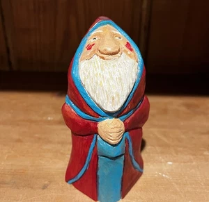 Babbo Natale primitivo intagliato a mano 7" dipinto arte popolare Natale firmato H Kennedy - Foto 1 di 8