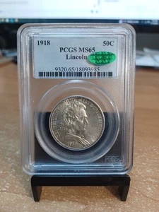 1918 PCGS MS65 Lincoln-Illinois Half Dollar PCGS MS 65-Green CAC Label - Picture 1 of 4