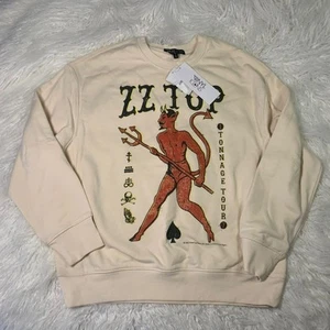 NWT Vinyl Icons ZZ Top Devil Tonnage Tour Ivory Sweatshirt Oversized Sz Small - Picture 1 of 8