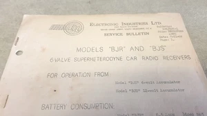 1958 CAR RADIO MODEL BJR BJS Original Service Bulletin - Picture 1 of 3