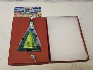 Handmade fused glass christmas ornament xmas tree green 4" - Picture 1 of 3