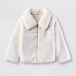 Toddler Girls' Faux Fur Jacket - Cat & Jack Cream 2T - Picture 1 of 3