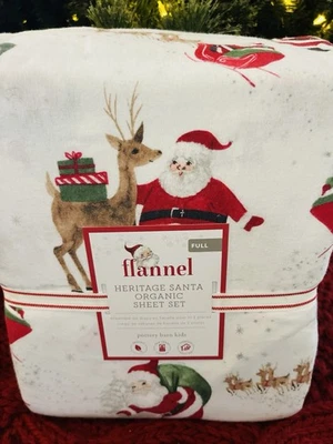 Juego completo de sábanas Pottery Barn Kids Heritage Santa franela de algodón orgánico de Navidad Foto 1 de 4