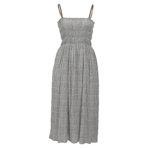 Brunello Cucinelli Smocked Dress With Monili Straps In Grey Linen Women Size 12 - Picture 1 of 9