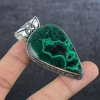 Colgante de joyería de plata de ley 925 hecho a mano con piedras preciosas de malaquita de 2,48" para ella U4 Foto 1 de 4