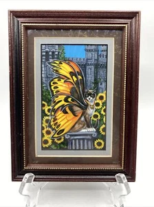 Theresa Mather Fantasy “Sunflower” Cat Yellow Wings 44/250 Frame Print Sign/Date - Picture 1 of 9