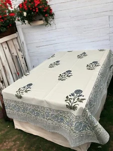 Hand Block Print Indian Rectangular Tablecloth with 100%cotton Floral Boho Decor - Picture 1 of 8