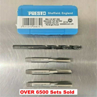 Presto 3 Piece Tap Sets Taper, Second, Plug And HSS Tapping Drill