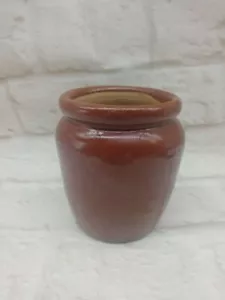 Antique Handmade Cream Pot Unusual Stubby Shape 9cm5x7.5cm Bown Glaze Early 20th - Picture 1 of 5
