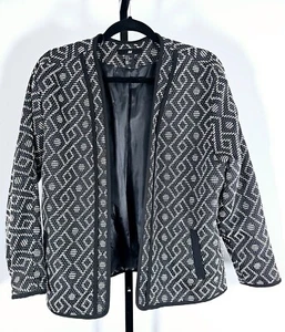 H & M Open Front Textured Black and White Printed Blazer Women's-SZ M - Picture 1 of 10