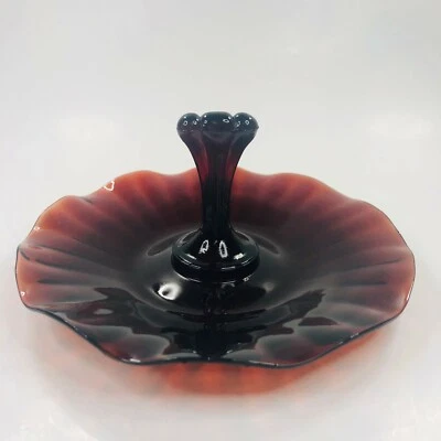Vintage Anchor Hocking Glass Tidbit Tray Royal Ruby Red Center Handled Plate - Image 1 of 4