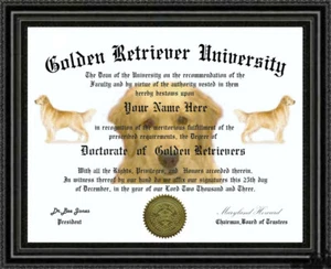 GOLDEN RETRIEVER Diploma de Doctorado de Amante / Grado Personalizado Diseñado para USTED - Imagen 1 de 2