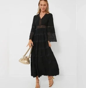 Maxi abito elegante a strati in pizzo nero Hyacinth House Tuckernuck Lydia piccolo nuovo con etichette - Foto 1 di 7