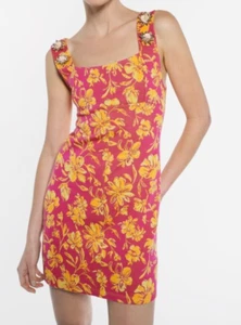 Zara women's short dress large jewel jacquard pink dress 0264/042 nwt - Picture 1 of 10