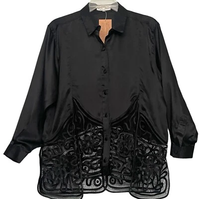 Женская блуза Soulmates с рукавом 3/4 шелковая вязаная крючком черная средний размер  - Изображение 1 из 4